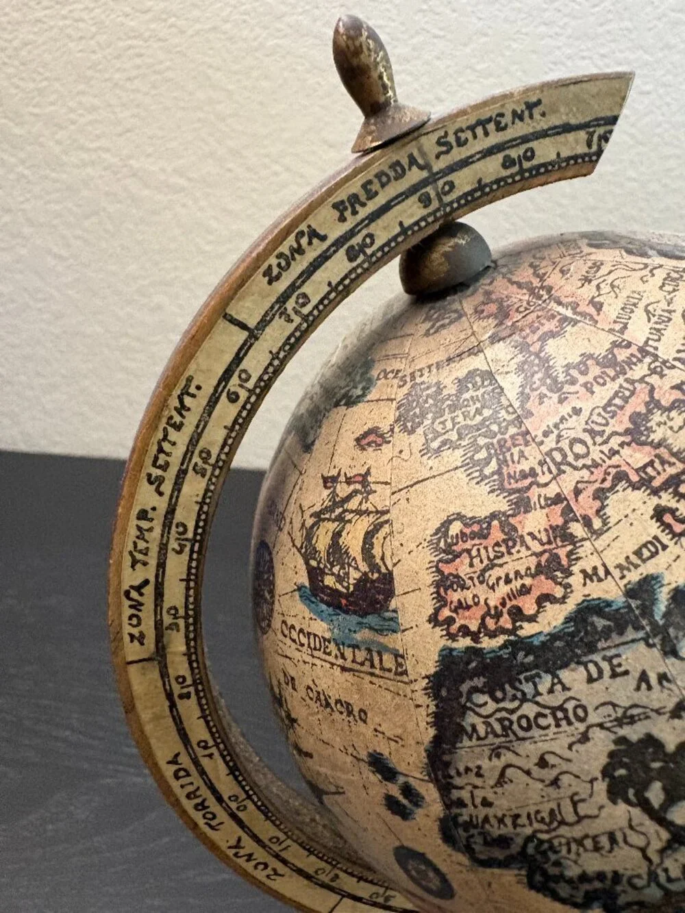 Vintage Mini World Globe Italy Wood Stand Old World Map Library Office Decor